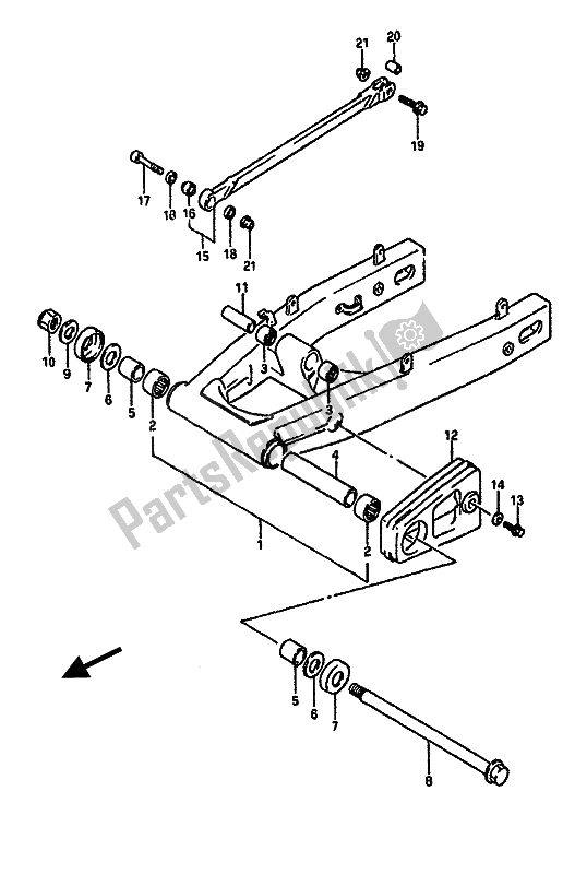 All parts for the Rear Swinging Arm of the Suzuki GSX R 750 1990