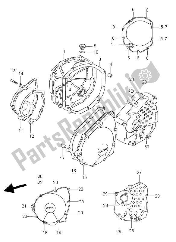 All parts for the Crankcase Cover of the Suzuki GSF 600 NS Bandit 1998