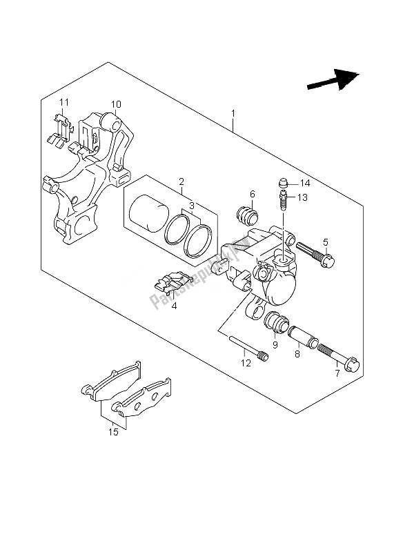 All parts for the Rear Caliper of the Suzuki GSX R 750 2007