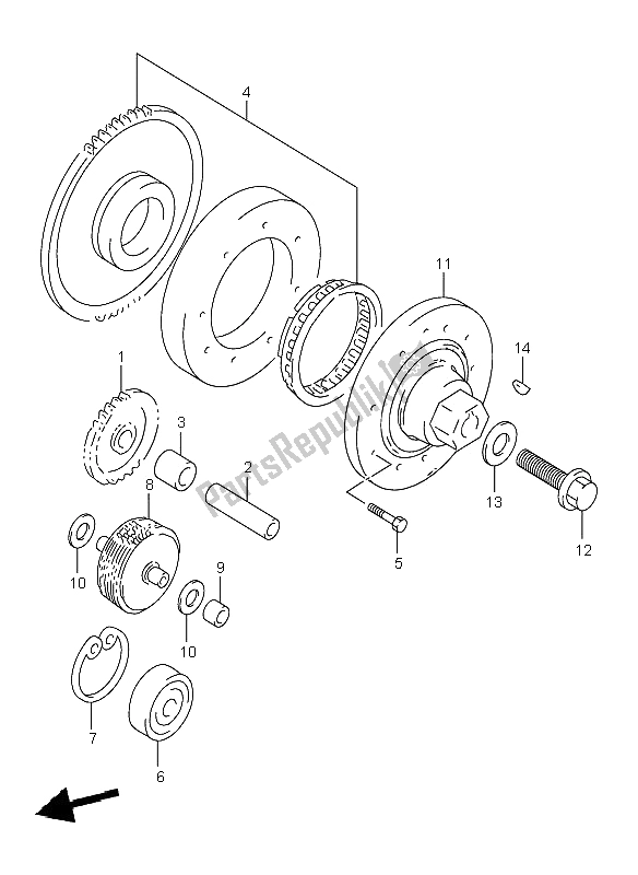 All parts for the Starter Clutch of the Suzuki TL 1000R 2001