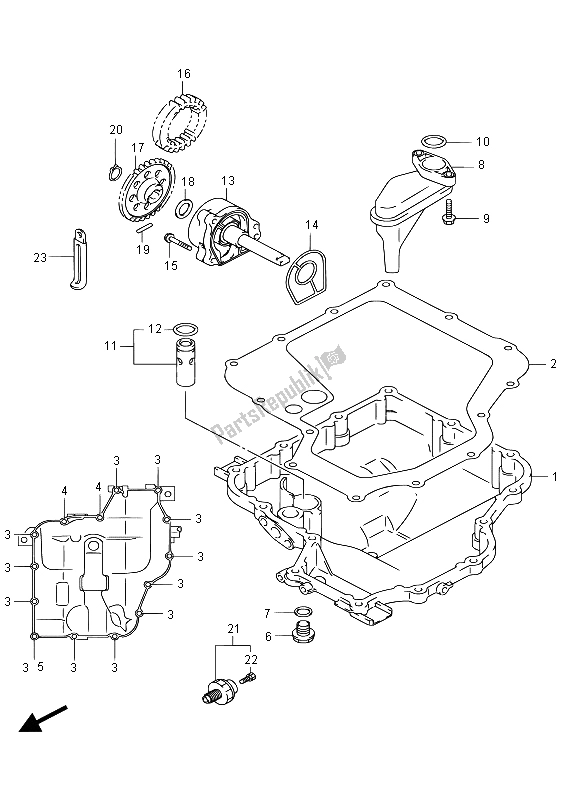 Alle onderdelen voor de Oliepan & Oliepomp van de Suzuki GSX 1300 RA Hayabusa 2015