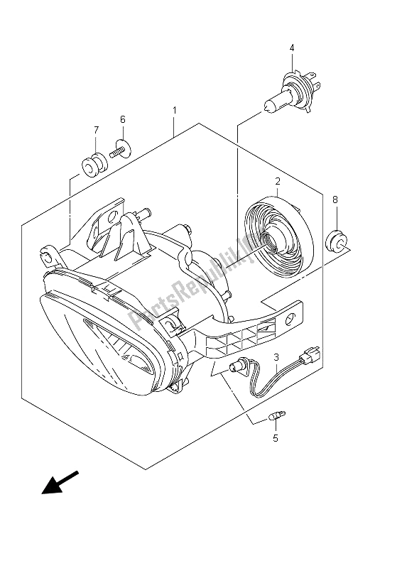 All parts for the Headlamp (vz800ue E19) of the Suzuki VZ 800 Intruder 2012
