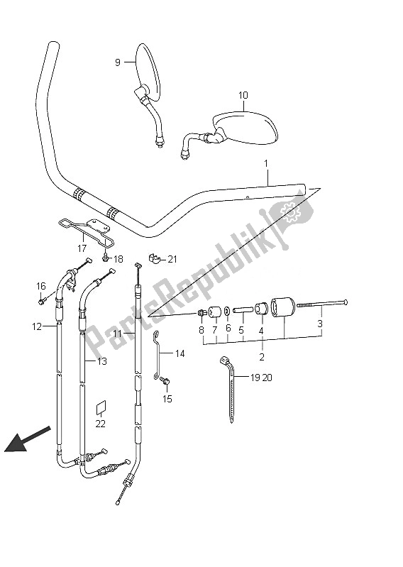 All parts for the Handlebar (vl800c E2) of the Suzuki C 800 VL Intruder 2011