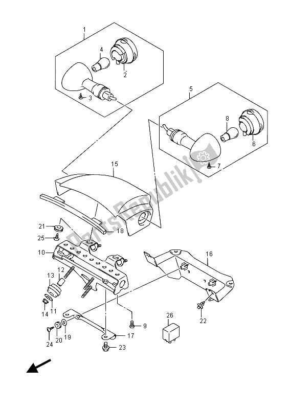 Tutte le parti per il Indicatore Di Direzione Posteriore del Suzuki VL 1500 BT Intruder 2015