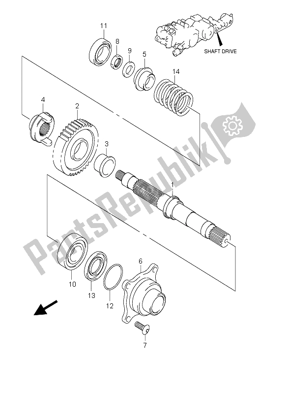 All parts for the Shaft Drive of the Suzuki AN 650A Burgman Executive 2005