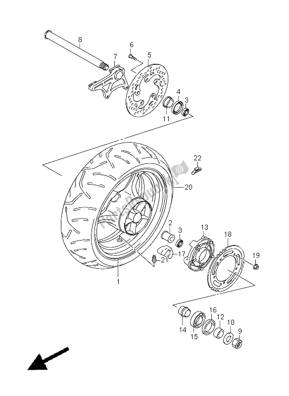 All parts for the Rear Wheel of the Suzuki GSX R 1000 2006