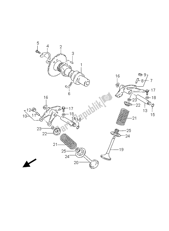 All parts for the Cam Shaft & Valve of the Suzuki GZ 250 Marauder 2005