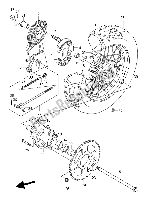 All parts for the Rear Wheel of the Suzuki VL 125 Intruder 2004