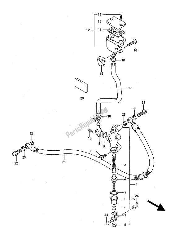 Toutes les pièces pour le Maître-cylindre Arrière du Suzuki GSX R 1100 1991