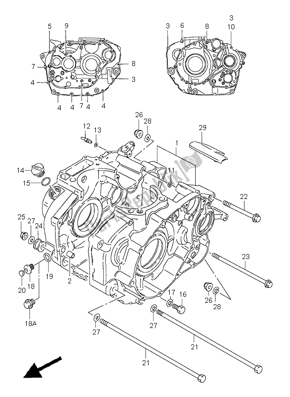 All parts for the Crankcase of the Suzuki LS 650 Savage 1997