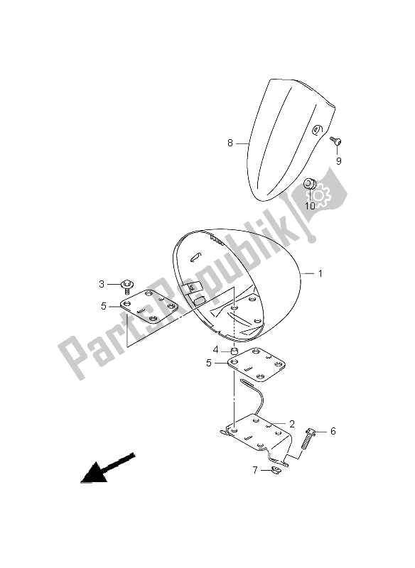 All parts for the Headlamp Housing of the Suzuki VZ 800Z Intruder 2009