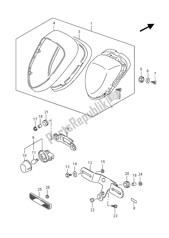 All parts for the Rear Combination Lamp (vl800b E19) of the Suzuki VL 800B Intruder 2014