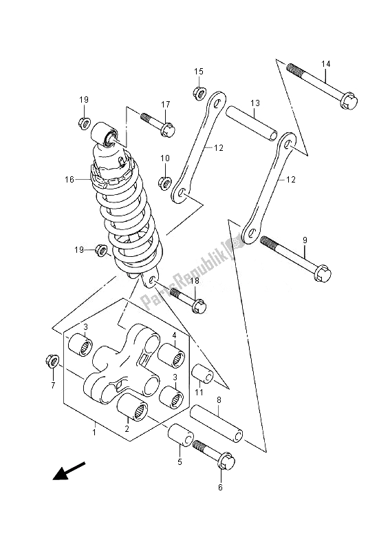 Alle onderdelen voor de Hendel Achterkussen (vl800 E02) van de Suzuki VL 800 CT Intruder 2014