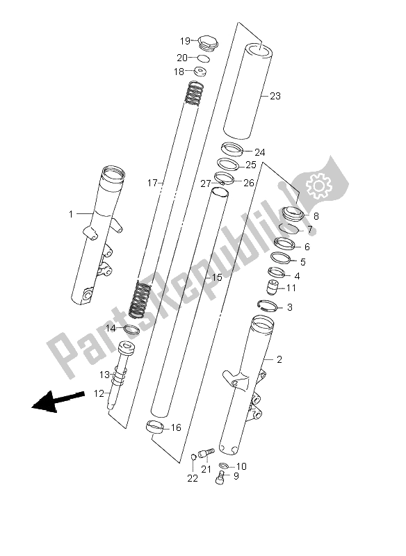 All parts for the Front Damper of the Suzuki VL 1500 Intruder LC 2003