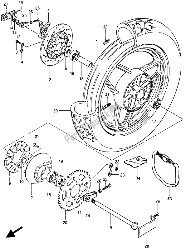 Todas as partes de Roda Traseira do Suzuki GSX 750 Esefe 1985