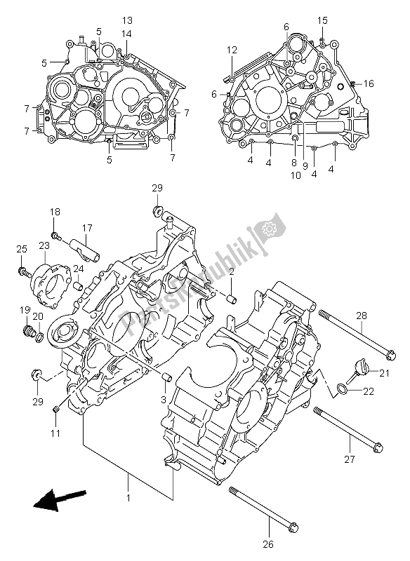 All parts for the Crankcase of the Suzuki LT A 500F Vinsion 4X4 2004