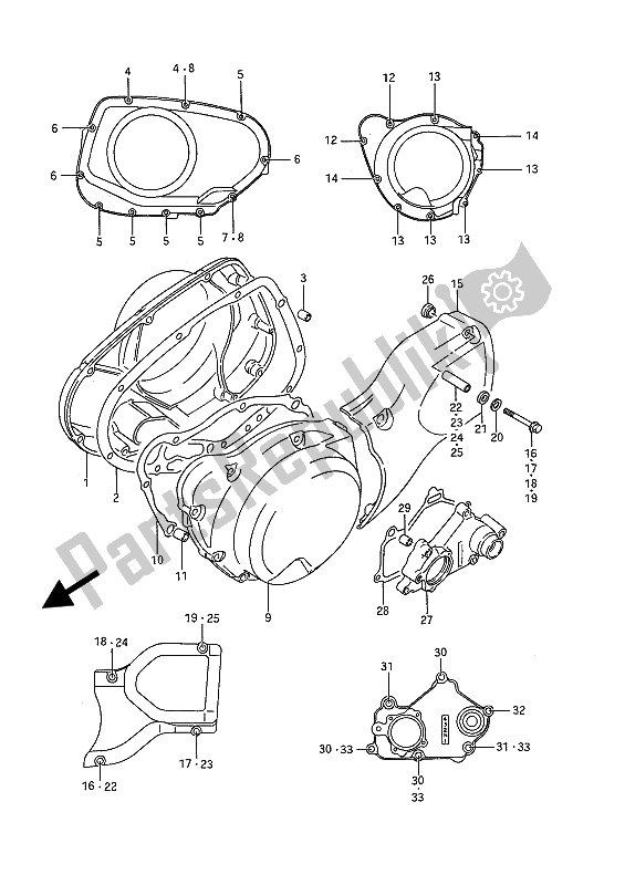 All parts for the Crankcase Cover of the Suzuki VS 1400 Glpf Intruder 1994