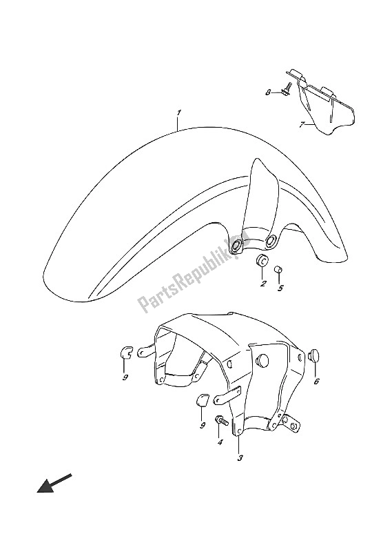 Tutte le parti per il Parafango Anteriore del Suzuki VL 1500T Intruder 2016