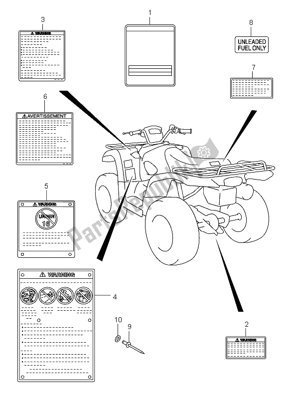 Tutte le parti per il Etichetta del Suzuki LT A 500F Vinson 4X4 2007
