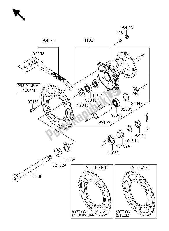 All parts for the Rear Hub of the Suzuki RM Z 250 2004