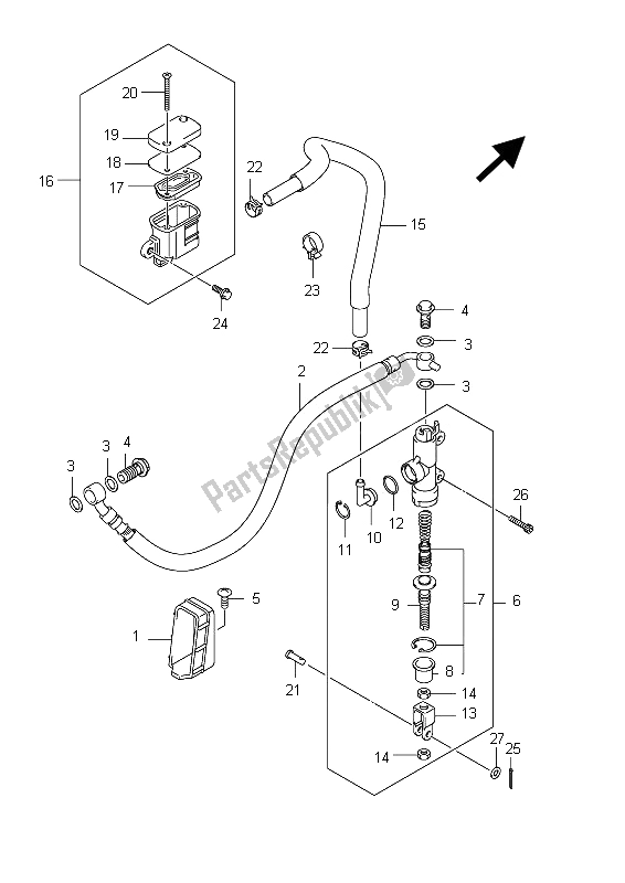 All parts for the Rear Master Cylinder (sfv650u E21) of the Suzuki SFV 650A Gladius 2012