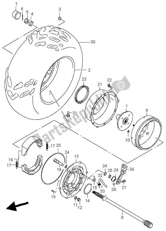 All parts for the Right Rear Wheel of the Suzuki LT A 500F Quadmaster 2000