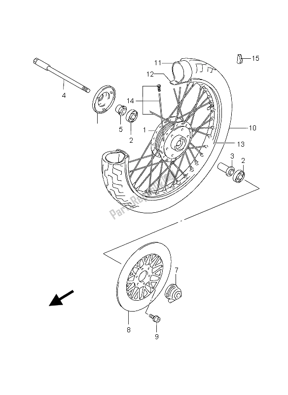 All parts for the Front Wheel of the Suzuki GZ 125 Marauder 2006