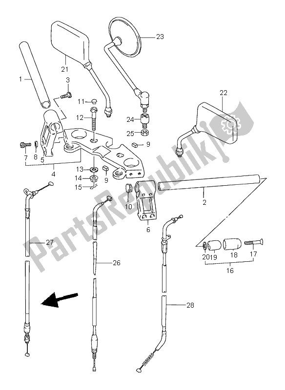 All parts for the Handlebar of the Suzuki GS 500E 1995