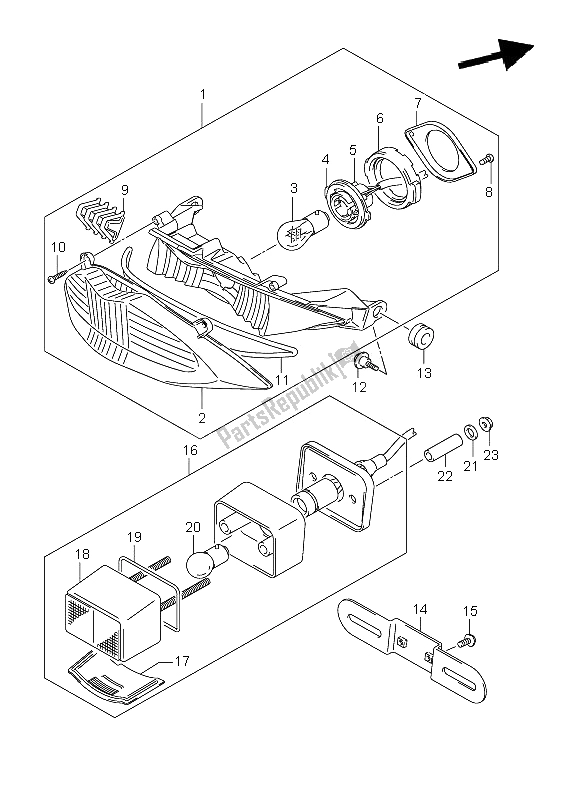 All parts for the Rear Combination Lamp of the Suzuki GSF 1250 Nsnasa Bandit 2008