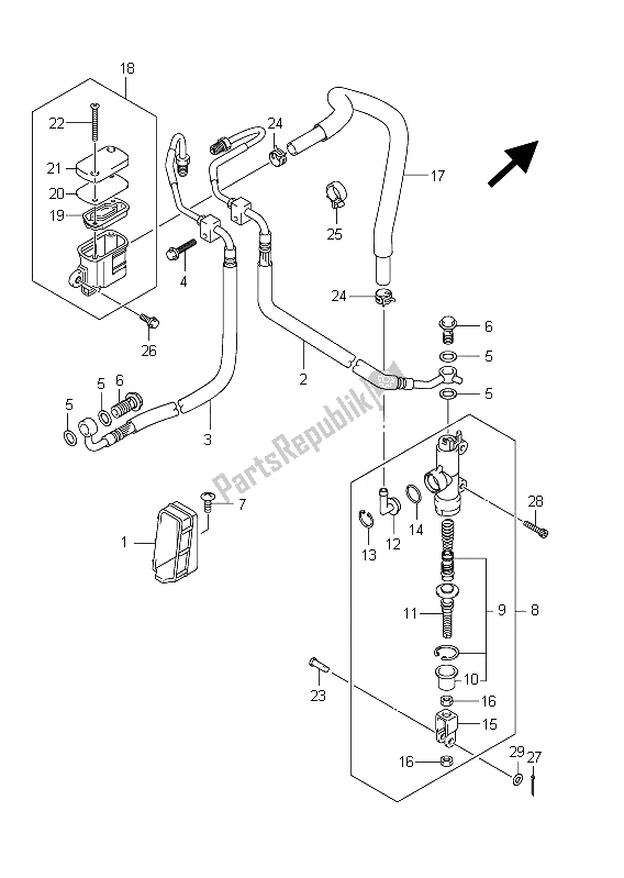 All parts for the Rear Master Cylinder (sfv650ua E21) of the Suzuki SFV 650A Gladius 2011