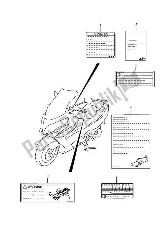 Alle onderdelen voor de Label (an400za E19) van de Suzuki Burgman AN 400 AZA 2015