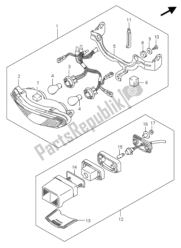 All parts for the Tail Lamp of the Suzuki DL 650 V Strom 2006