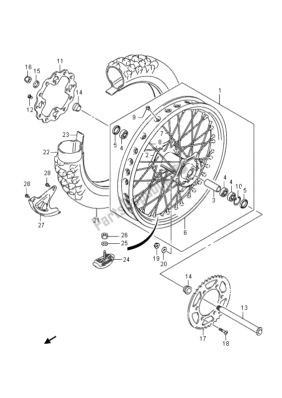 Todas as partes de Roda Traseira do Suzuki RMX 450Z 2014