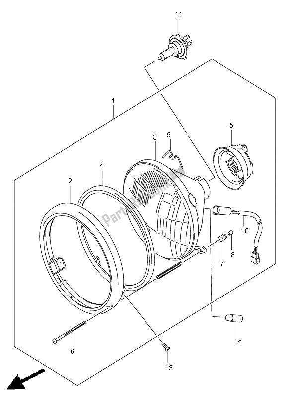 All parts for the Headlamp Assy (e2-e19) of the Suzuki VL 800Z Volusia 2004