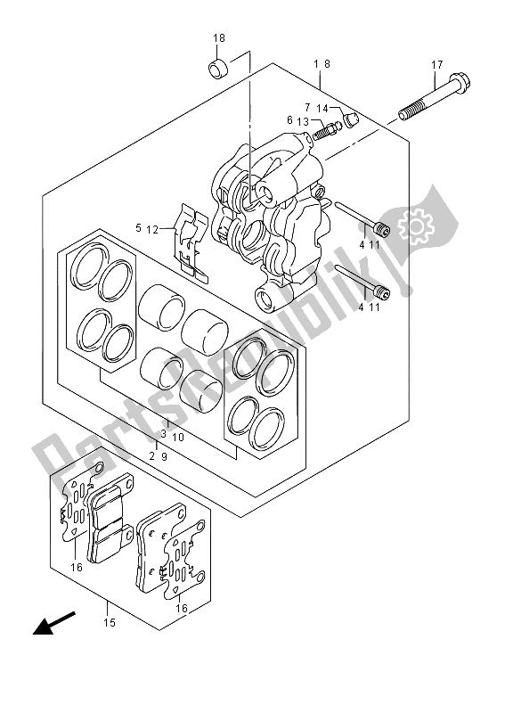 All parts for the Front Caliper of the Suzuki DL 1000A V Strom 2015