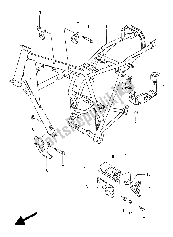 All parts for the Frame of the Suzuki GN 250E 1999