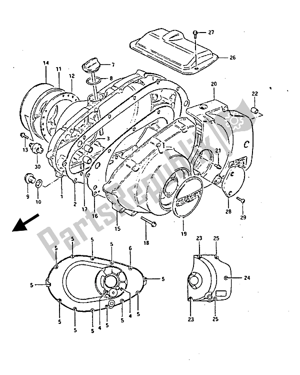 All parts for the Crankcase Cover of the Suzuki GS 450S 1985