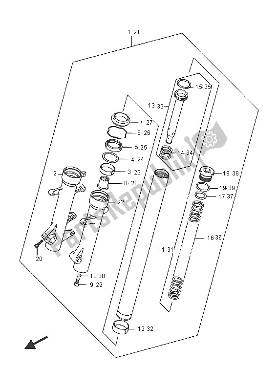 All parts for the Front Fork Damper (an400) of the Suzuki Burgman AN 400 ZZA 2016