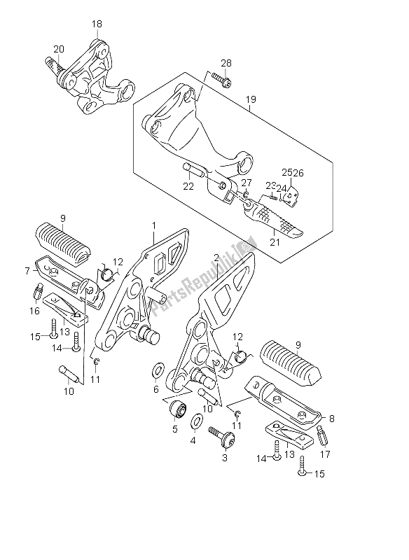 Todas las partes para Reposapiés de Suzuki GSX 1300R Hayabusa 2006