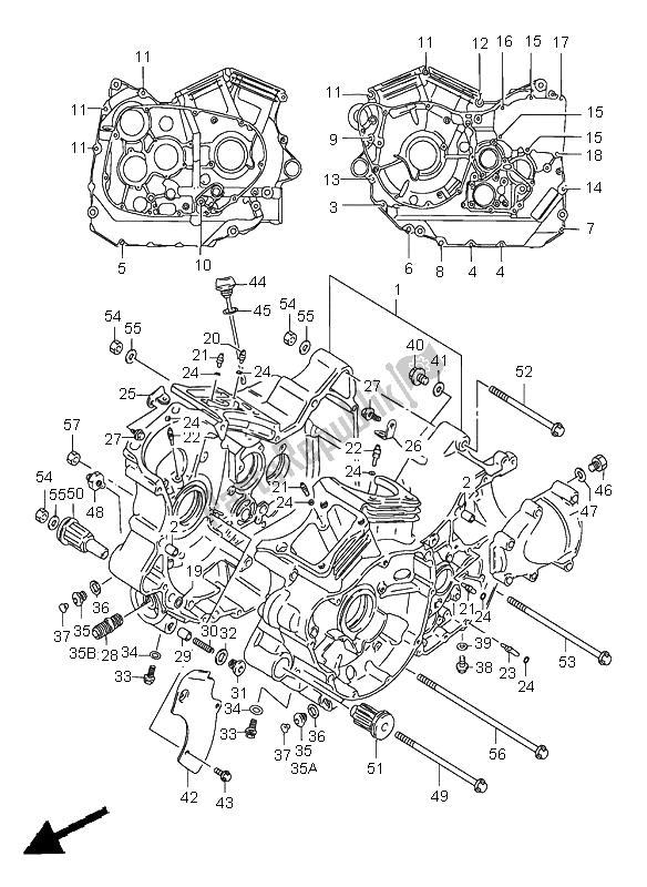 All parts for the Crankcase of the Suzuki VS 1400 Intruder 2000
