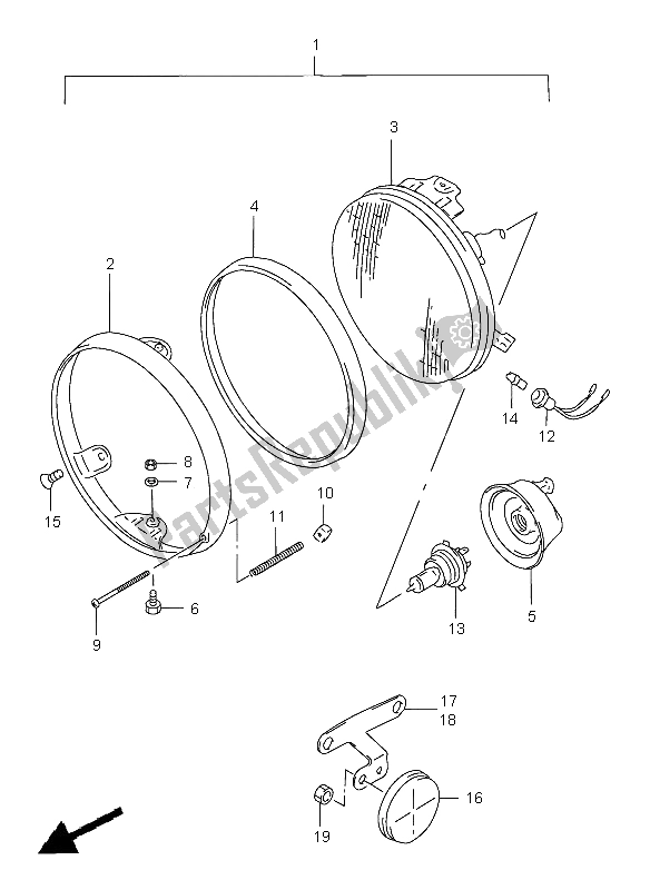 All parts for the Headlamp (gsf1200) of the Suzuki GSF 1200 Nssa Bandit 1998