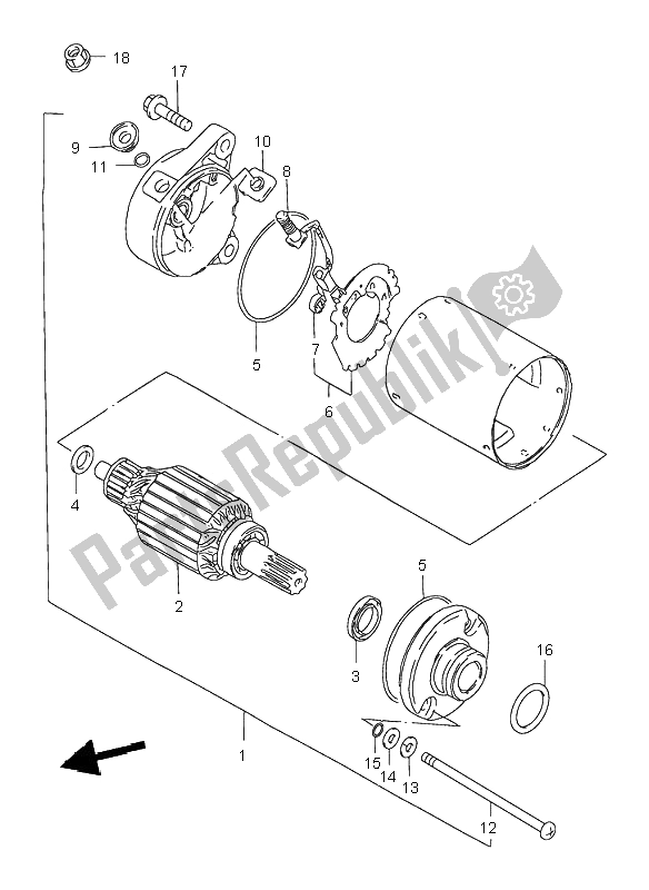 All parts for the Starting Motor of the Suzuki GZ 250 Marauder 2000