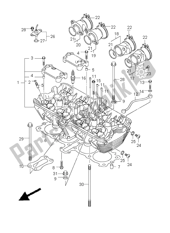 All parts for the Cylinder Head of the Suzuki GSX 1400 2005