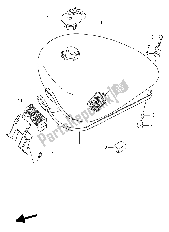 All parts for the Fuel Tank of the Suzuki VS 600 Intruder 1996