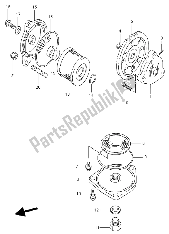 All parts for the Oil Pump & Fuel Pump of the Suzuki LT F 160 Quadrunner 2005