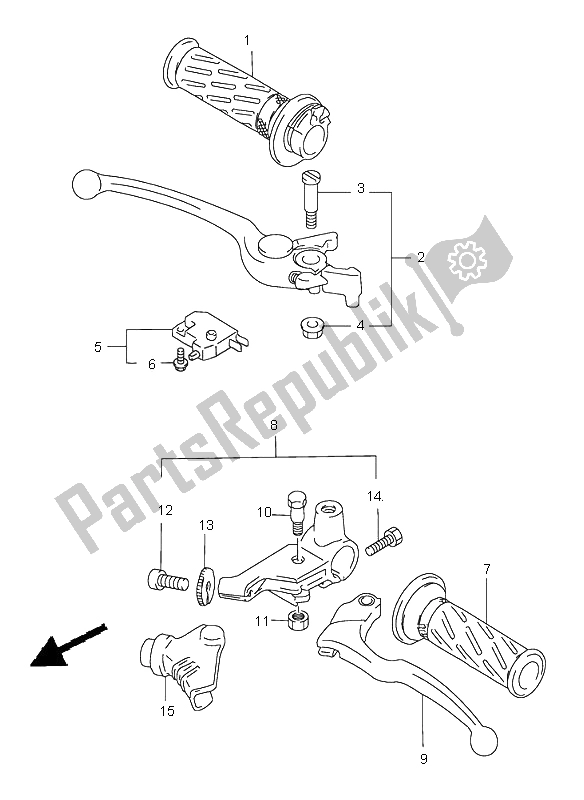 All parts for the Handle Lever of the Suzuki GS 500 2002