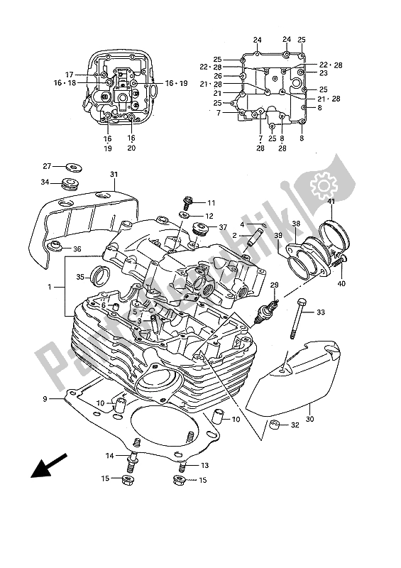 All parts for the Cylinder Head (rear) of the Suzuki VS 1400 Glpf Intruder 1994