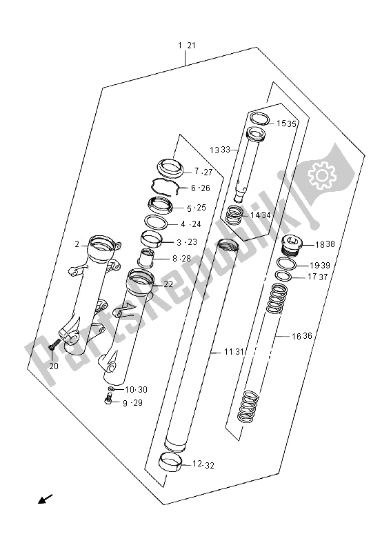 All parts for the Front Fork Damper (an400 E19) of the Suzuki Burgman AN 400 AZA 2014