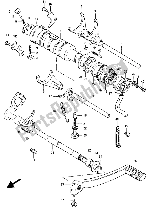 All parts for the Gear Shifting of the Suzuki GSX 750 Esefe 1985