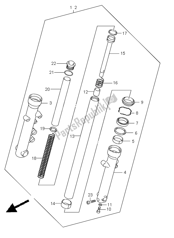 All parts for the Front Fork Damper of the Suzuki VL 250 Intruder 2007